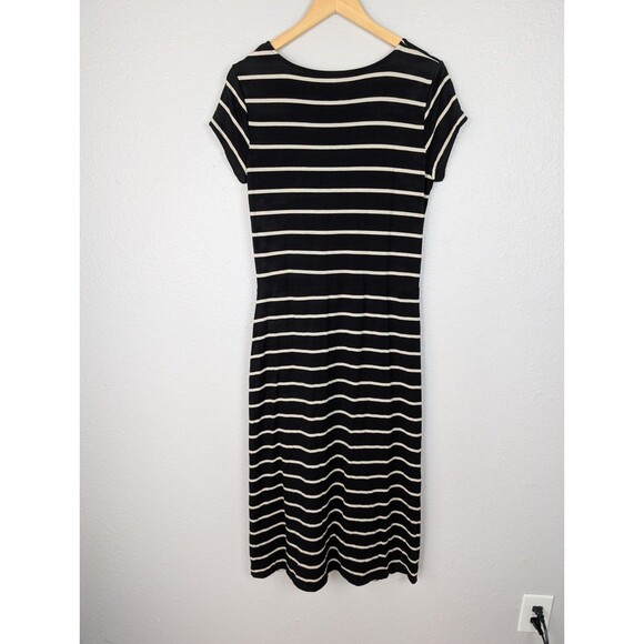 Garnet Hill Tencel Cotton Cap Sleeve Midi Dress Striped Black Size M - Picture 3 of 9